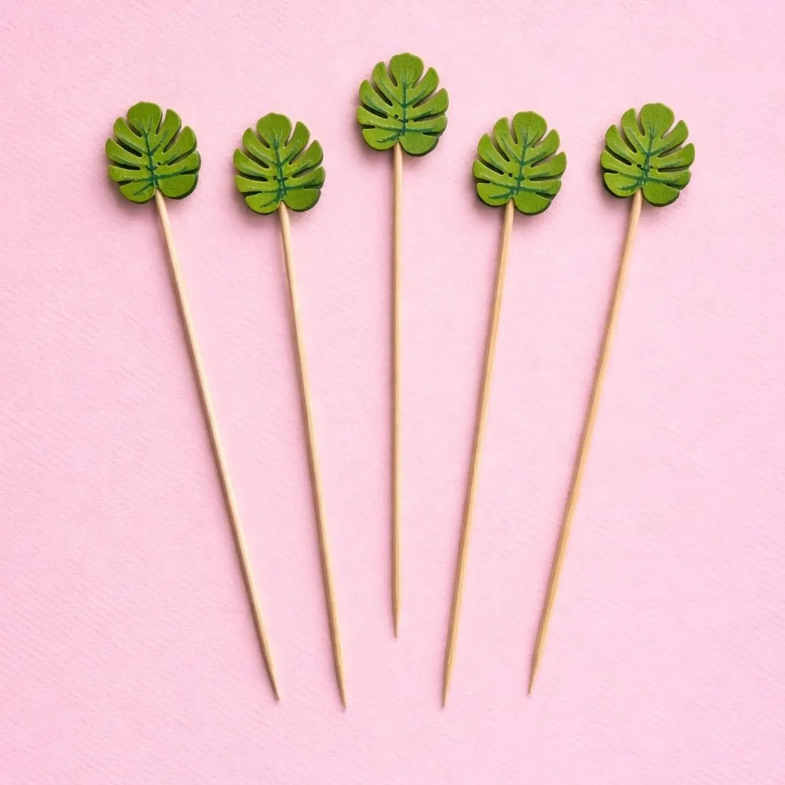 Monstera leaf cocktail picks for appetizer skewers