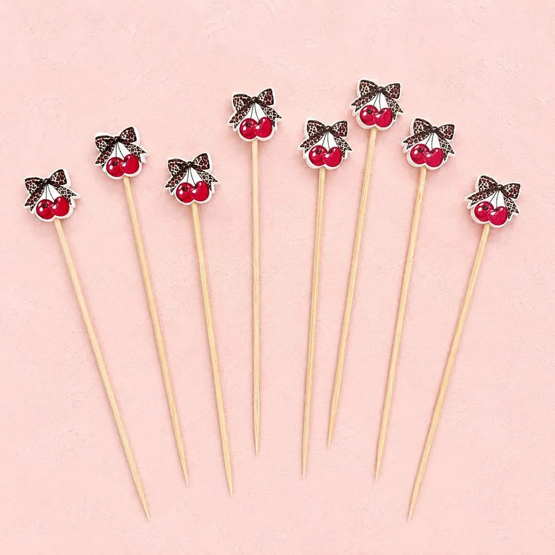 Leopard cherry cocktail picks for a cosmopolitan garnish