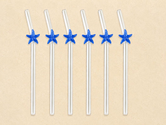 Blue Starfish Glass Straws