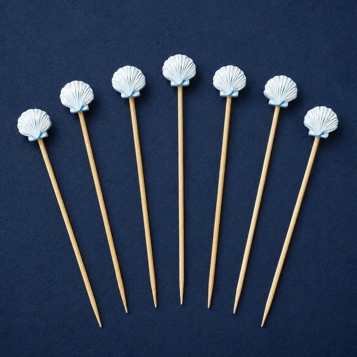 Coastal Party Kit from Sip & Shell: light blue shell cocktail picks
