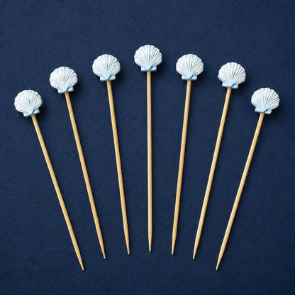 Coastal Party Kit from Sip & Shell: light blue shell cocktail picks